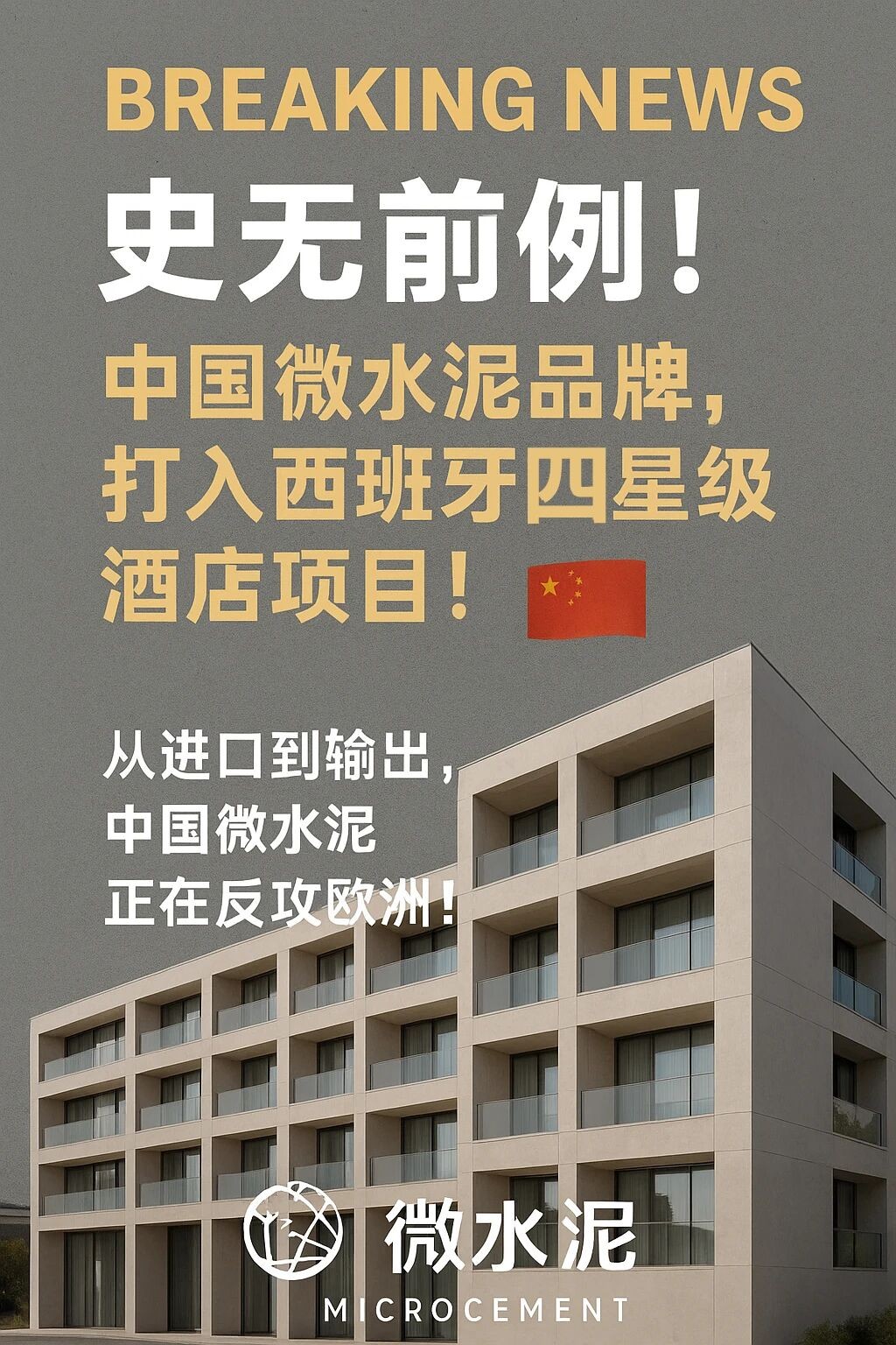 史无前例!中国微水泥品牌,打入西班牙本土四星级酒店!